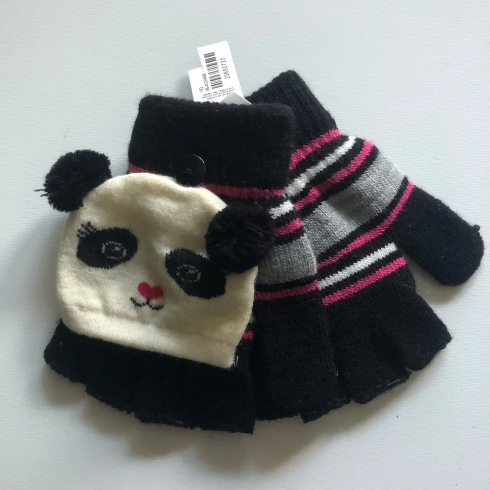Panda Ardene Black and Pink Cozy Gloves 🐼